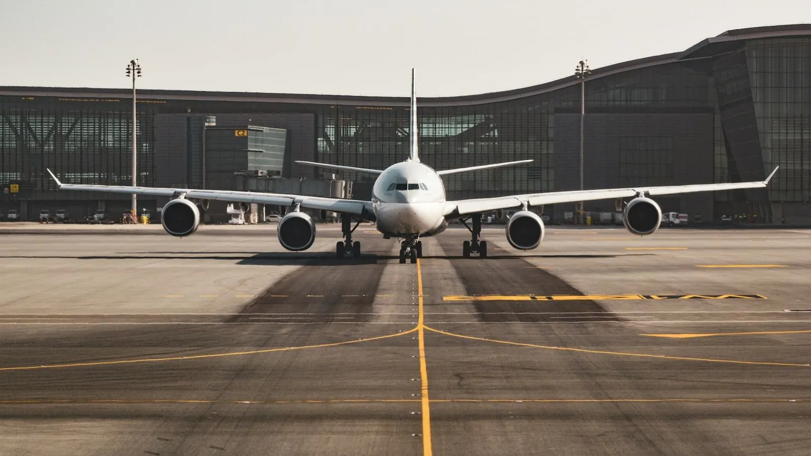 Airliner parked at an airport terminal